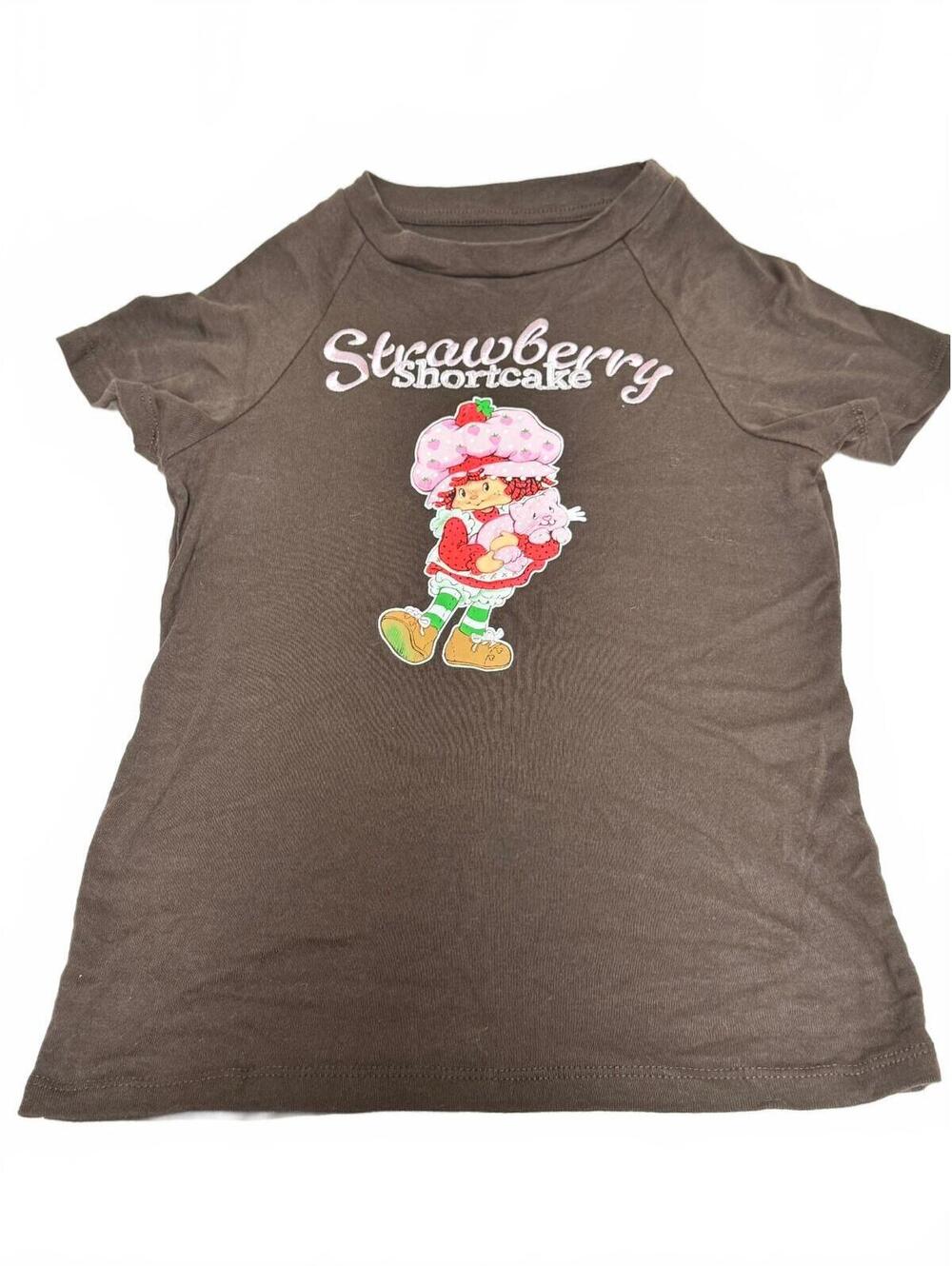 Strawberry Shortcake Graphic T-Shirt Brown Short Sleeve Size S